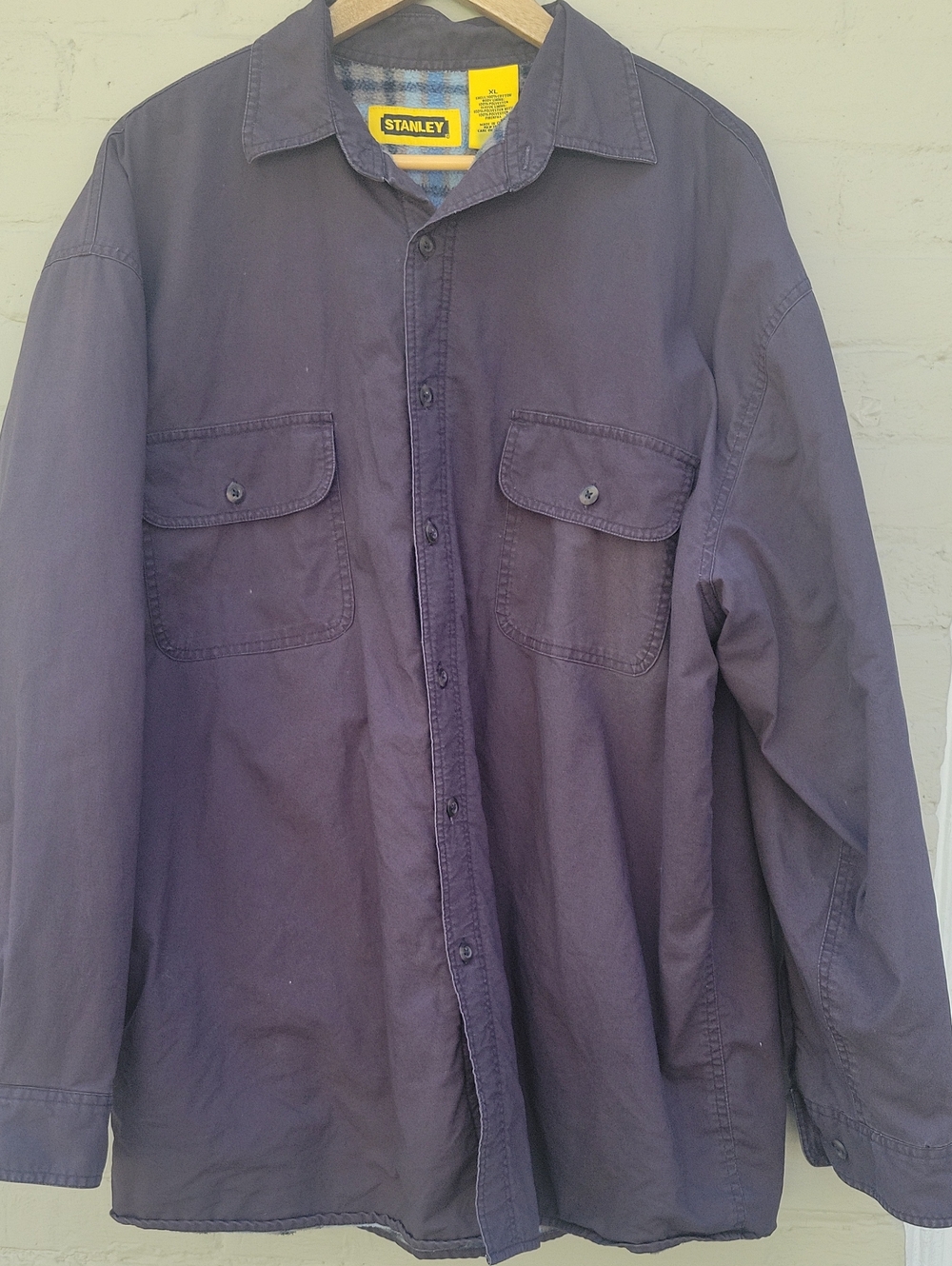 Men's Vintage Stanley Fleece Lined Button Front Light Navy Blue Jacket. Sz XL